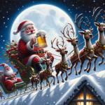 DALL·E 2023-12-24 10.07.36 - A humorous scene of Santa Claus, slightly inebriated, driving his reindeer sleigh in a zigzag pattern through a snowy night sky. Santa, with rosy chee.png